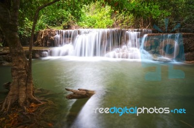 Huai Mae Khamin Waterfall. The Most Popular Places In Kanchanaburi Province, Thailand Stock Photo