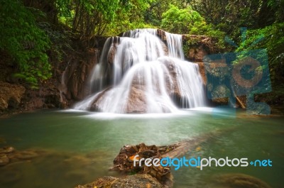 Huai Mae Khamin Waterfall. The Most Popular Places In Kanchanaburi Province, Thailand Stock Photo