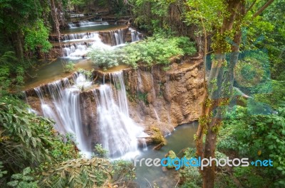 Huai Mae Khamin Waterfall. The Most Popular Places In Kanchanaburi Province, Thailand Stock Photo