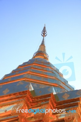 Huge Golden Pagoda Point To Sky Stock Photo