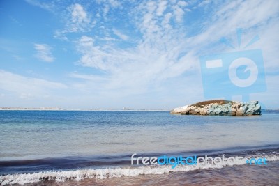 Huge Rock At Baleal Beach (dramatic Cloudscape) Stock Photo