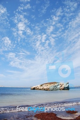 Huge Rock At Baleal Beach (dramatic Cloudscape) Stock Photo