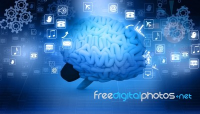 Human Brain  With Internet Icons Stock Image