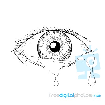 Human Eye Crying Tears Flowing Drawing Stock Image