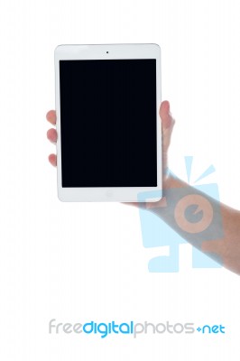 Human Hand Displaying New Tablet Pc Stock Photo