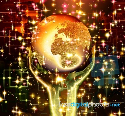 Human Hand Holding Our Planet Earth Glowing Stock Image