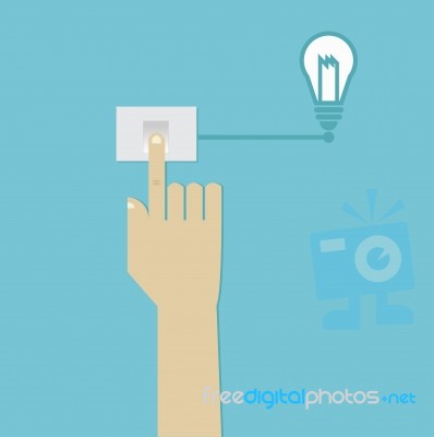 Human Hand Press Switch For Turn On Business Idea Stock Image