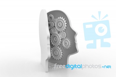 Human Head Profile With Gears Stock Image