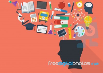 Human Head With Education Icons Stock Image