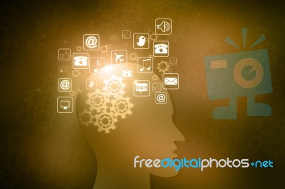 Human Head With Internet Icons Stock Image