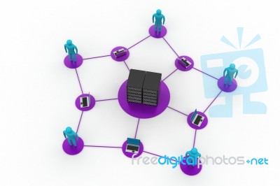 Human With Laptop With Big Server Net Work Firewall Stock Image