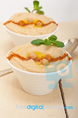 Hummus With Mint On Top Stock Photo