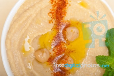 Hummus With Mint On Top Stock Photo