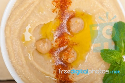 Hummus With Mint On Top Stock Photo