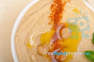 Hummus With Mint On Top Stock Photo