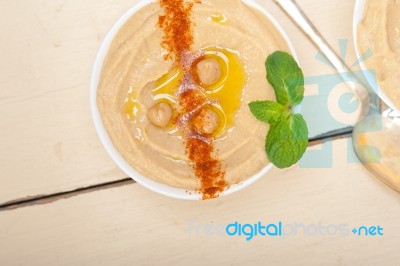 Hummus With Mint On Top Stock Photo