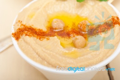 Hummus With Mint On Top Stock Photo