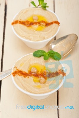 Hummus With Mint On Top Stock Photo