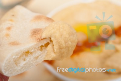 Hummus With Pita Bread Stock Photo