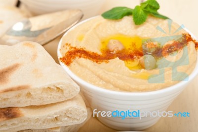 Hummus With Pita Bread Stock Photo