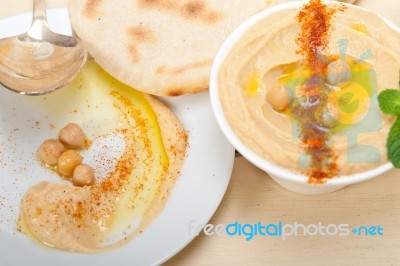 Hummus With Pita Bread Stock Photo