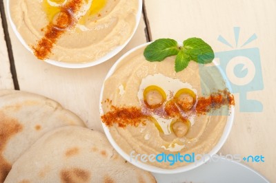 Hummus With Pita Bread Stock Photo