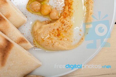 Hummus With Pita Bread Stock Photo