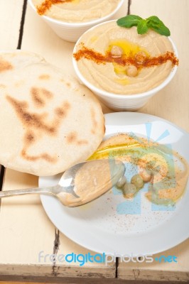 Hummus With Pita Bread Stock Photo