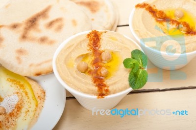 Hummus With Pita Bread Stock Photo