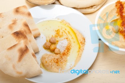 Hummus With Pita Bread Stock Photo