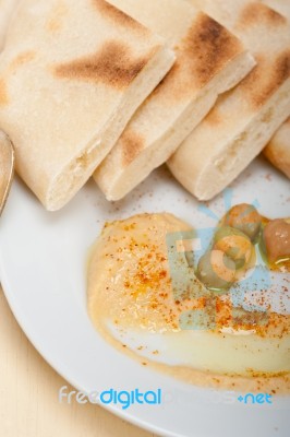 Hummus With Pita Bread Stock Photo