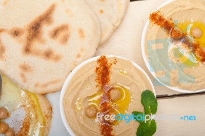 Hummus With Pita Bread Stock Photo