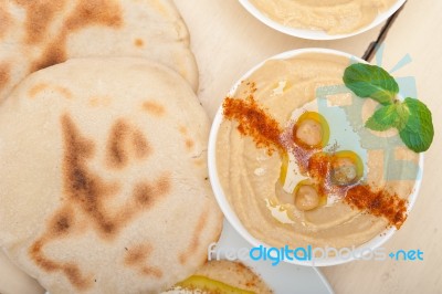 Hummus With Pita Bread Stock Photo