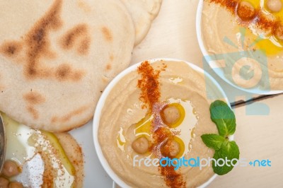 Hummus With Pita Bread Stock Photo