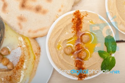 Hummus With Pita Bread Stock Photo