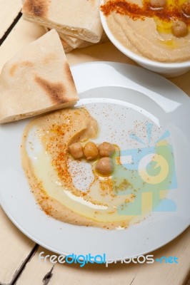 Hummus With Pita Bread Stock Photo