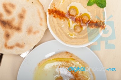 Hummus With Pita Bread Stock Photo