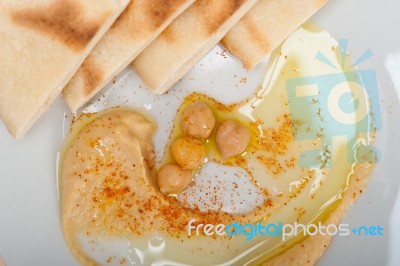 Hummus With Pita Bread Stock Photo