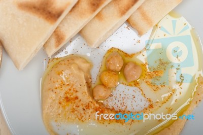 Hummus With Pita Bread Stock Photo