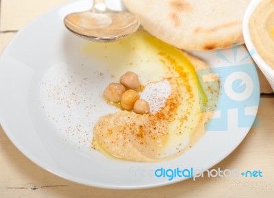 Hummus With Pita Bread Stock Photo