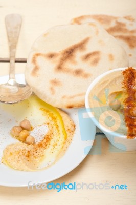 Hummus With Pita Bread Stock Photo