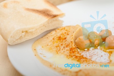 Hummus With Pita Bread Stock Photo