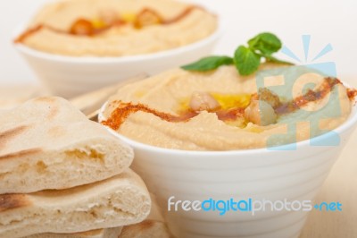 Hummus With Pita Bread Stock Photo