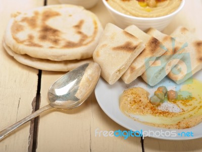 Hummus With Pita Bread Stock Photo