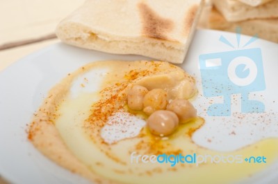 Hummus With Pita Bread Stock Photo