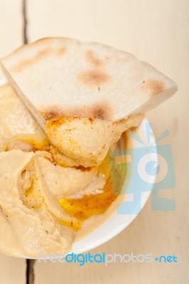 Hummus With Pita Bread Stock Photo