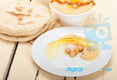 Hummus With Pita Bread Stock Photo