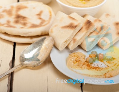 Hummus With Pita Bread Stock Photo