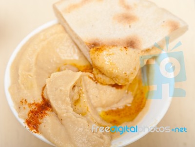 Hummus With Pita Bread Stock Photo