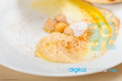 Hummus With Pita Bread Stock Photo